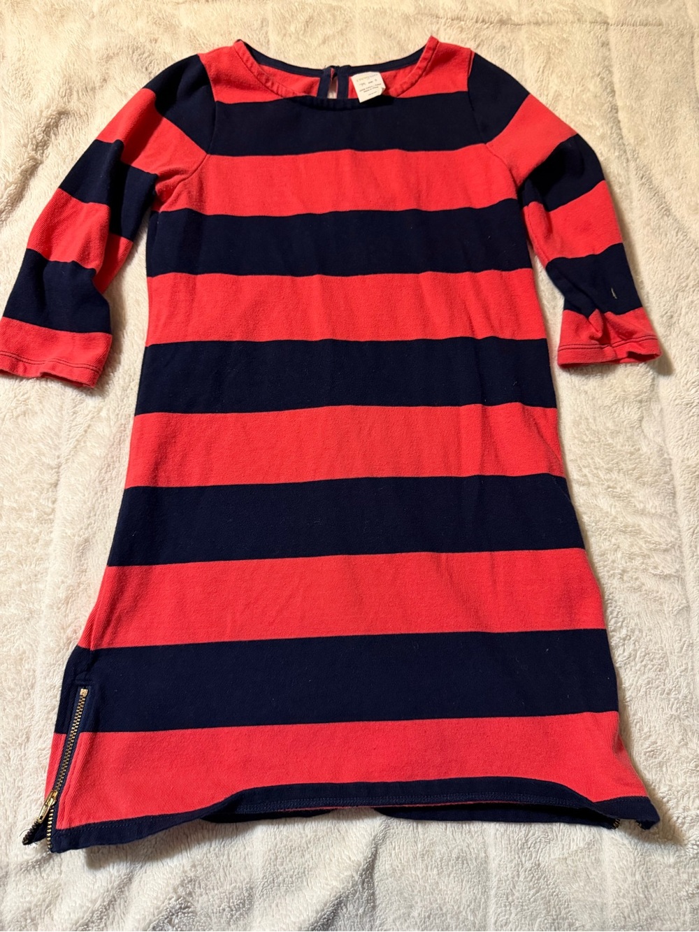 Girls' crew cut Navy & Red Striped Knit Dress